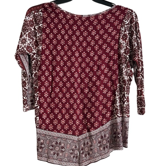 NWT Lucky Brand Burgundy Floral Boho Print 3/4 Sleeve High Low Hem Top Size S - Picture 7 of 8